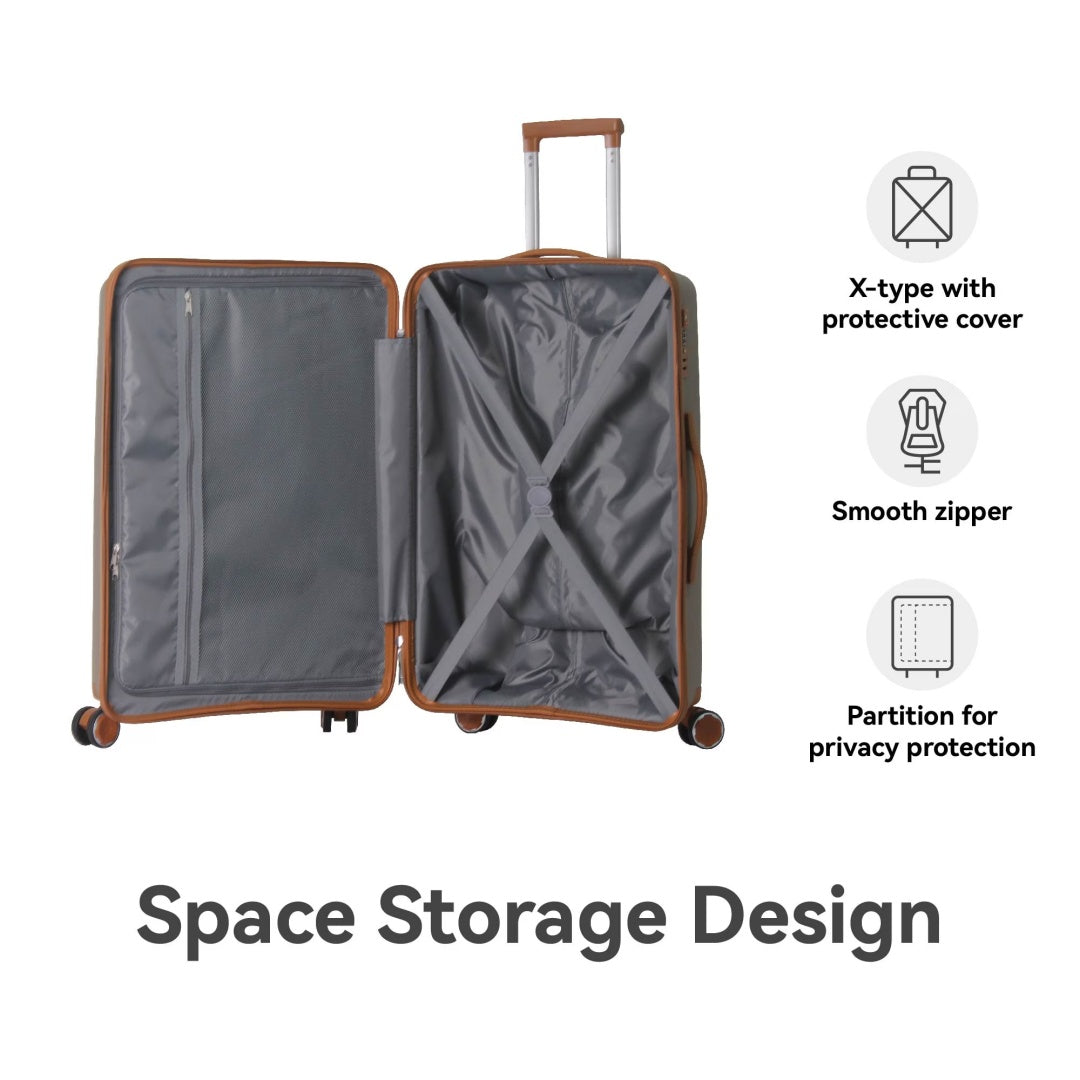 3-Piece Luggage Set Travel Lightweight Suitcases With Rolling Wheels, TSA Lock & Moulded Corner, Carry On Luggages For Business, Trip, 20-24-28, Brown