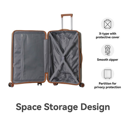 3-Piece Luggage Set Travel Lightweight Suitcases With Rolling Wheels, TSA Lock & Moulded Corner, Carry On Luggages For Business, Trip, 20-24-28, Brown