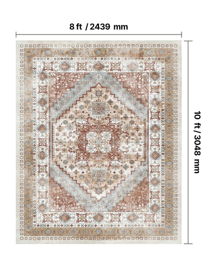 Area Rug, 8 X 10 Ft Large Washable Rug, Non-Slip And Tear-Resistant Soft Carpet, Pet Friendly Vintage Area Rugs, Indoor Mat For Bedroom, Living Room, Office, Brown Red