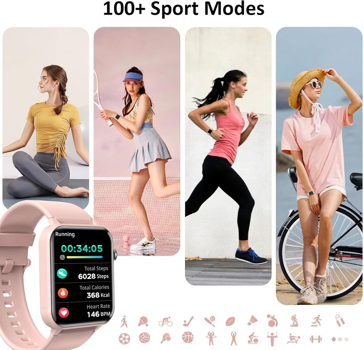 Smart Watches for Women(Make and Answer Calls),1.85''Hd Screen Fitness Tracker Watch,100+ Sport Modes,Spo2/Heart Rate/Sleep Monitor for Android Iphone