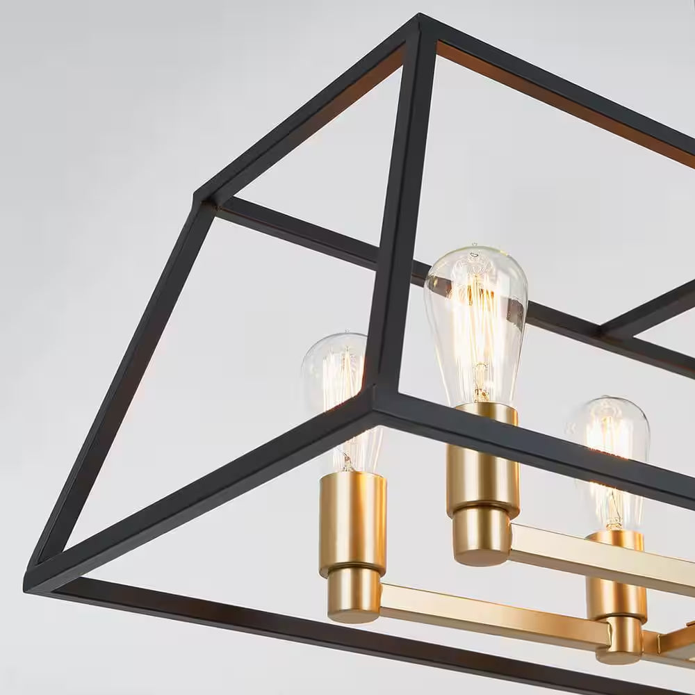 Carter 8-Light Black and Gold Farmhouse Chandelier Light Fixture for Dining Room or Kitchen