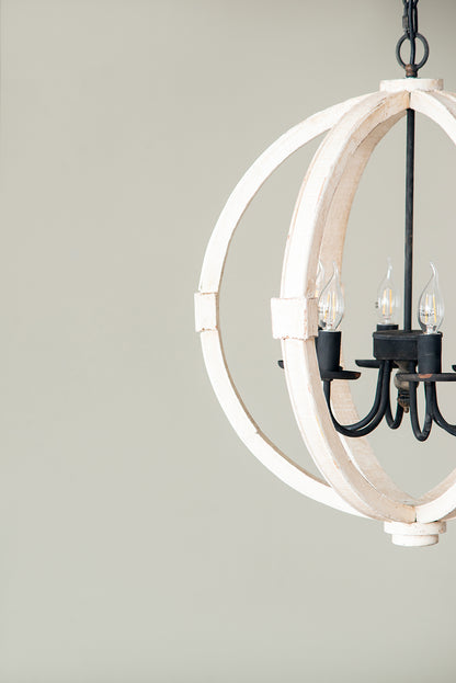 6 - Light Wood Chandelier With Adjustable Chain For Kitchen, Dining Hall Entrance, Bulb Not Included