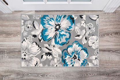 Modern Floral Design Area Rug for Living Room,Bedroom,Home Office,Kitchen Non Shedding Area Rug 2' X 3' Blue