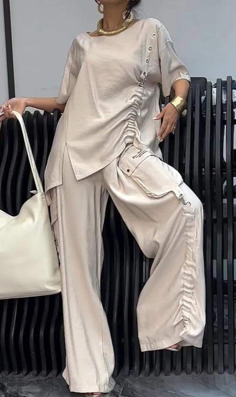 Summer New Fashion Casual Women's Round Neck T-shirt And Trousers Two-piece Set