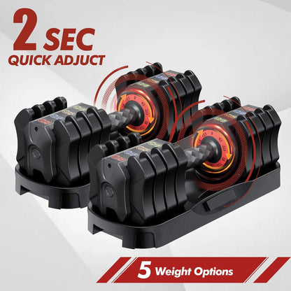 Adjustable Dumbbell Set Of 22.5LB Set-1Sec Adjustable Dumbbell Weights-5 In 1 Free Weights Dumbbells Set With Effortless Tray No-Slip Handle-Compact Size For Women Men At Home Gym