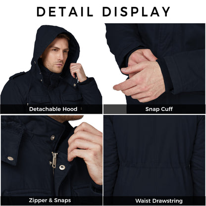 Men'S Winter Coat Warm Puffer Jacket Hooded Windproof Ski Outerwear Jacket Navy M