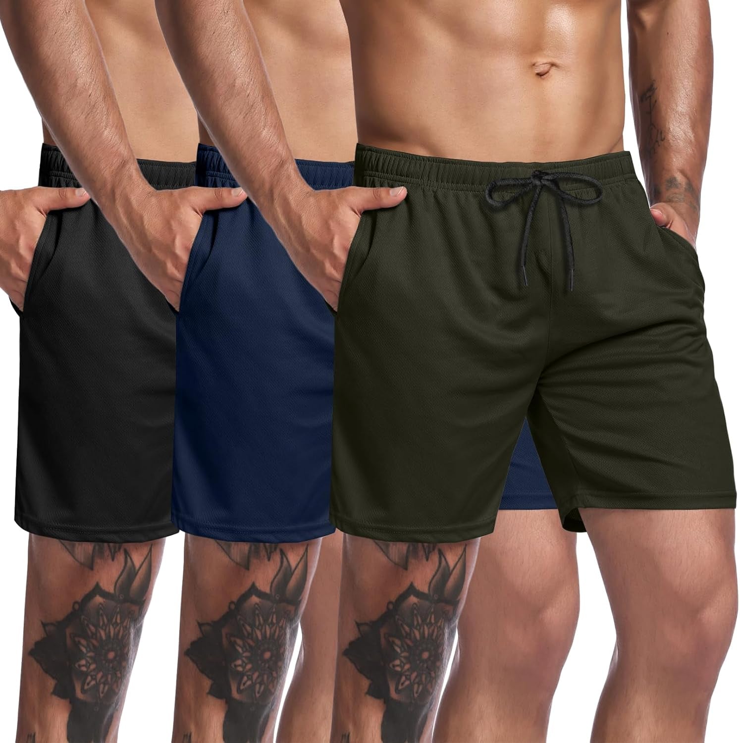 Men'S 3 Pack Workout Gym Shorts Mesh Athletic Shorts Lightweight Bodybuilding Training Short Pants with Pockets