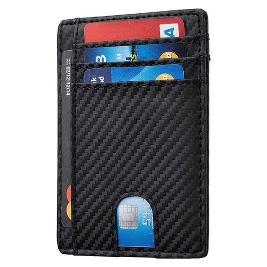 Slim Minimalist Front Pocket RFID Blocking Leather Wallets for Men Women Carbon Fiber