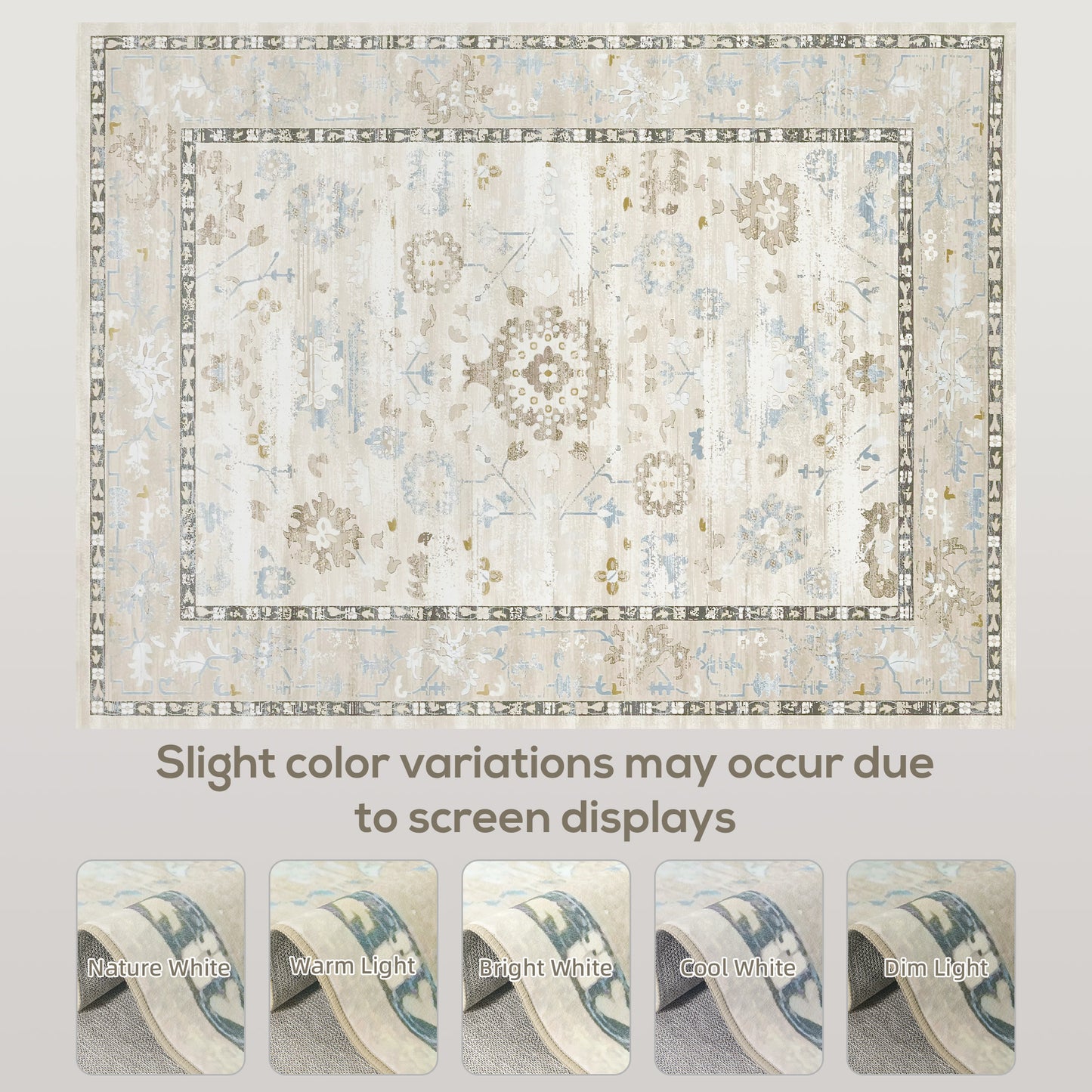 8x10 Area Rug, Indoor Boho Machine Washable Carpet for Living Room, Bedroom, Dining Room, Kitchen, Blue