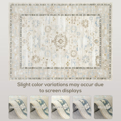 8x10 Area Rug, Indoor Boho Machine Washable Carpet for Living Room, Bedroom, Dining Room, Kitchen, Blue