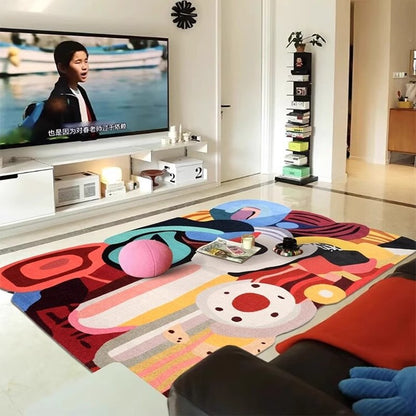 Colorful, Full-area Non-slip Dopamine-inspired Faux Cashmere Rug For The Living Room
