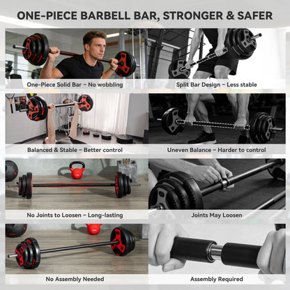 SPORTNOW 20kg Adjustable Barbell Weights Set For Home Gym, Strength Training