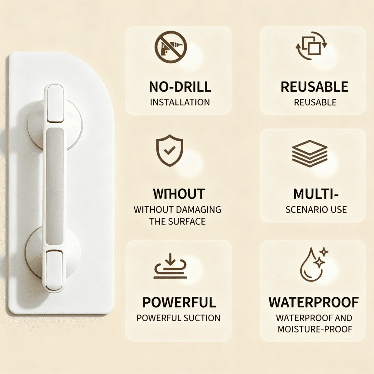 12 Inch Shower Grab Bar With Strong Suction Cups, No Drill Bathroom Safety Handle With Anti-Slip Grip, Portable Balance Assist Handrail For Elderly Seniors Handicap, Window Glass Door Pull Handle