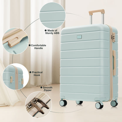 Premium ABS Travel Luggage Set , 3-Piece TSA Lock Suitcase Ensemble With 20, 24, And 28 Inch Sizes With 360  Spinner Wheels, Grey Green