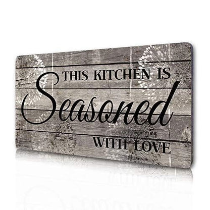 Rustic Kitchen Decorations Wall Art, Farmhouse Kitchen Decor-This Kitchen Is Seasoned with Love-Printed Wood Plaque Kitchen Signs Wall Decor 16" X 8"