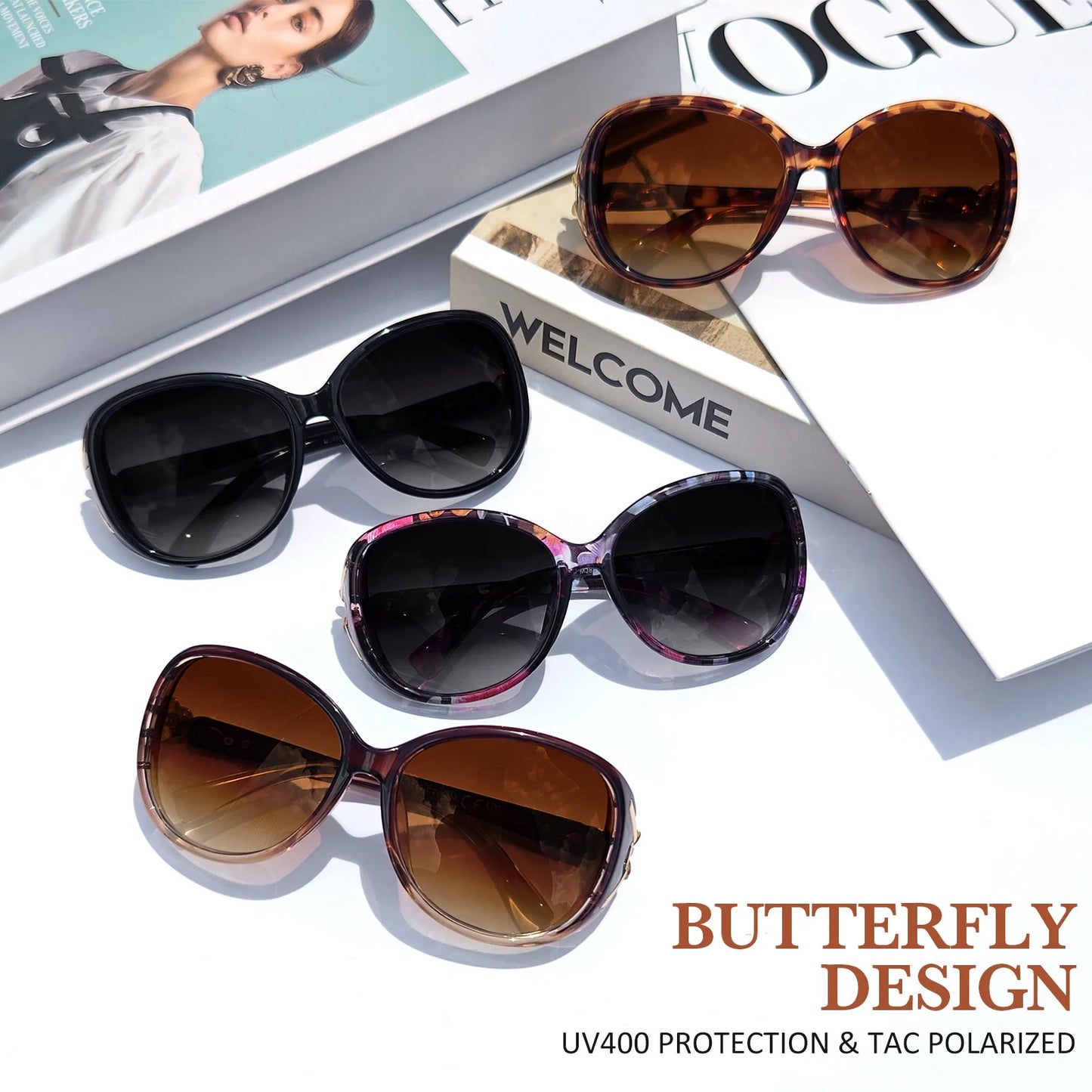Retro Oversized Butterfly Polarized Gradient Brown Women Sunglasses Elegant Ladies Shades