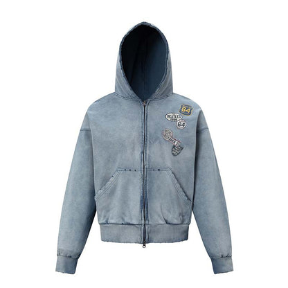 American-style Vintage DIY Badge-printed Washed-and-distressed Jacket