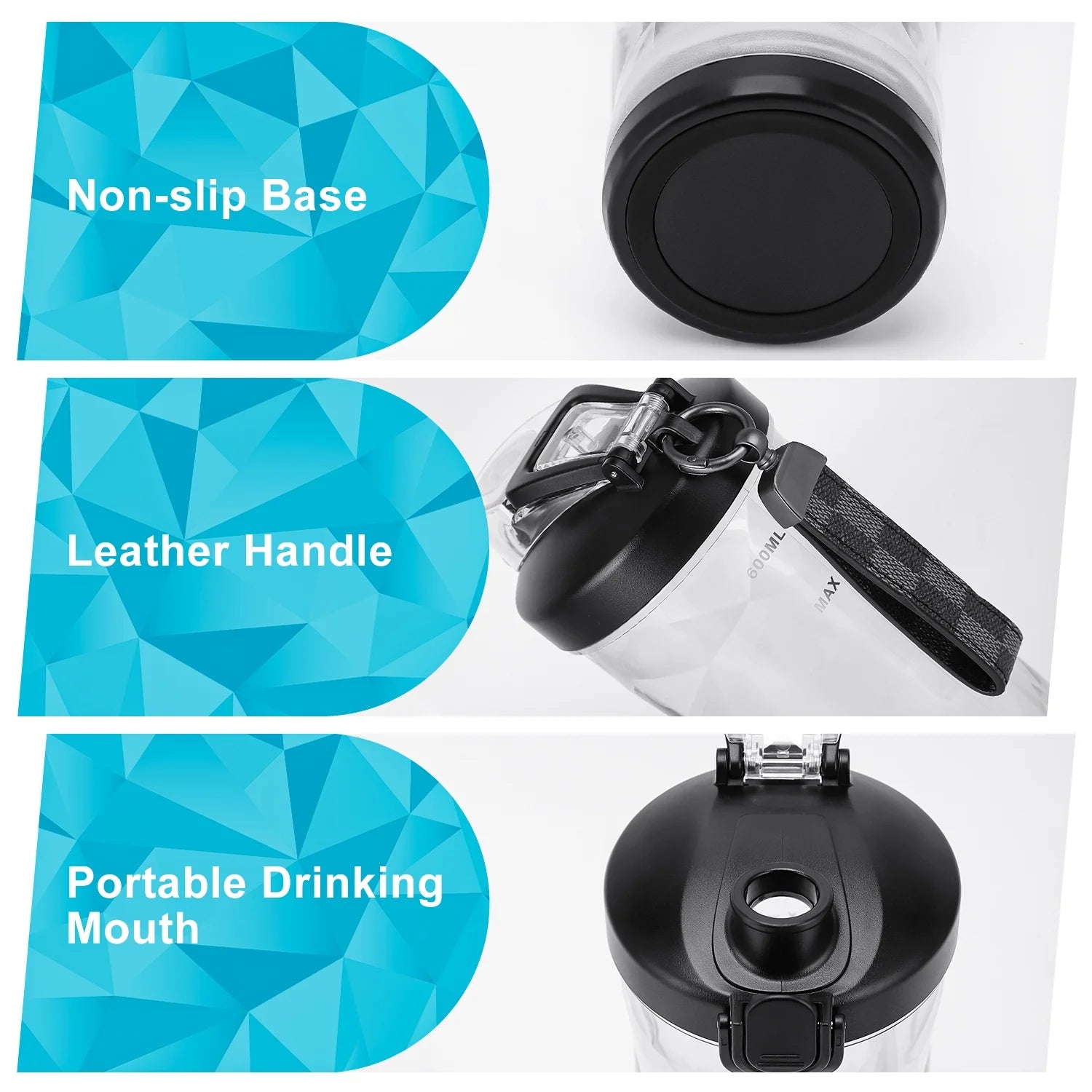 Portable Blender for Smoothies, 20Oz Small Personal Blender with Travel Lid, USB Rechargeable, Single Serve Fruit Mixer for Kitchen, Black