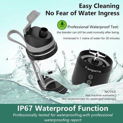 Portable Blender for Shakes and Smoothies, 24Oz 300W Travel Blender on the Go USB Rechargeable Personal Blender for Smoothies Protein Shakes with a Travel Lid & BPA Free Bottle(Grey Cap Black Body)