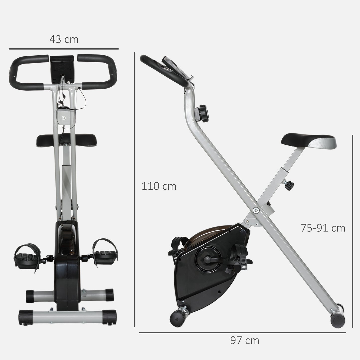 SPORTNOW Folding And Quiet Exercise Bike With 8-Level Magnetic Resistance And Heart Rate Sensor, For Home Gym, Black And Grey