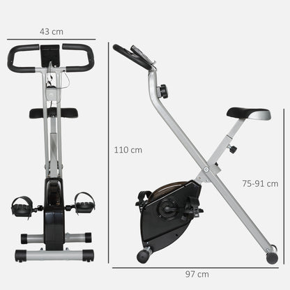 SPORTNOW Folding And Quiet Exercise Bike With 8-Level Magnetic Resistance And Heart Rate Sensor, For Home Gym, Black And Grey