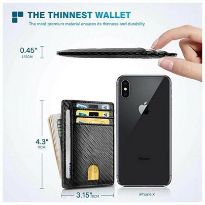 Slim Minimalist Front Pocket RFID Blocking Leather Wallets for Men Women Carbon Fiber