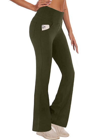Womens Bootcut Yoga Pants with Pockets Flare Workout Legging High Waist Lightweight Bottoms Activewear Green XL