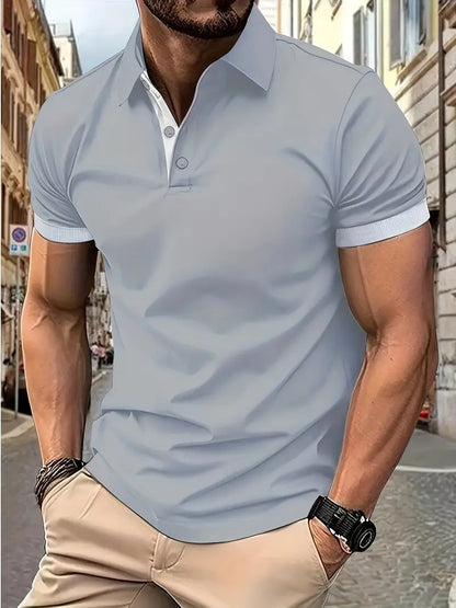 3D Solid Color Lapel Short Sleeve Polo Shirt Casual Loose Men
