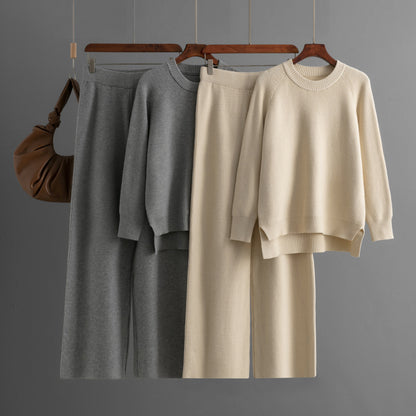 Loose Knitted Long Sleeves Two-piece Set For Women