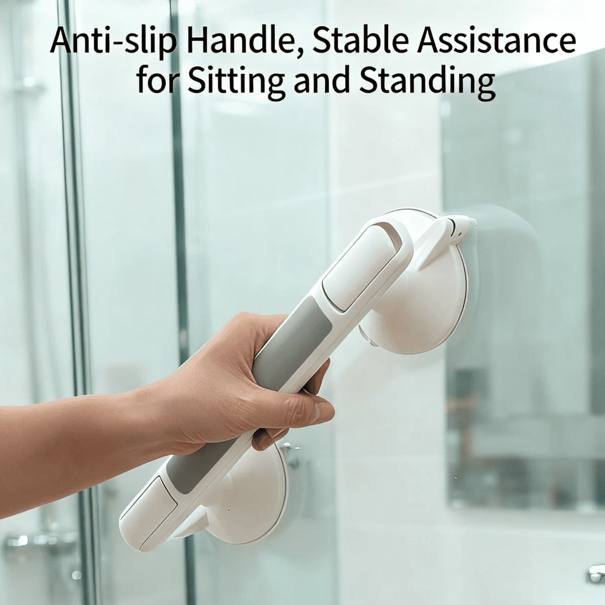 12 Inch Shower Grab Bar With Strong Suction Cups, No Drill Bathroom Safety Handle With Anti-Slip Grip, Portable Balance Assist Handrail For Elderly Seniors Handicap, Window Glass Door Pull Handle