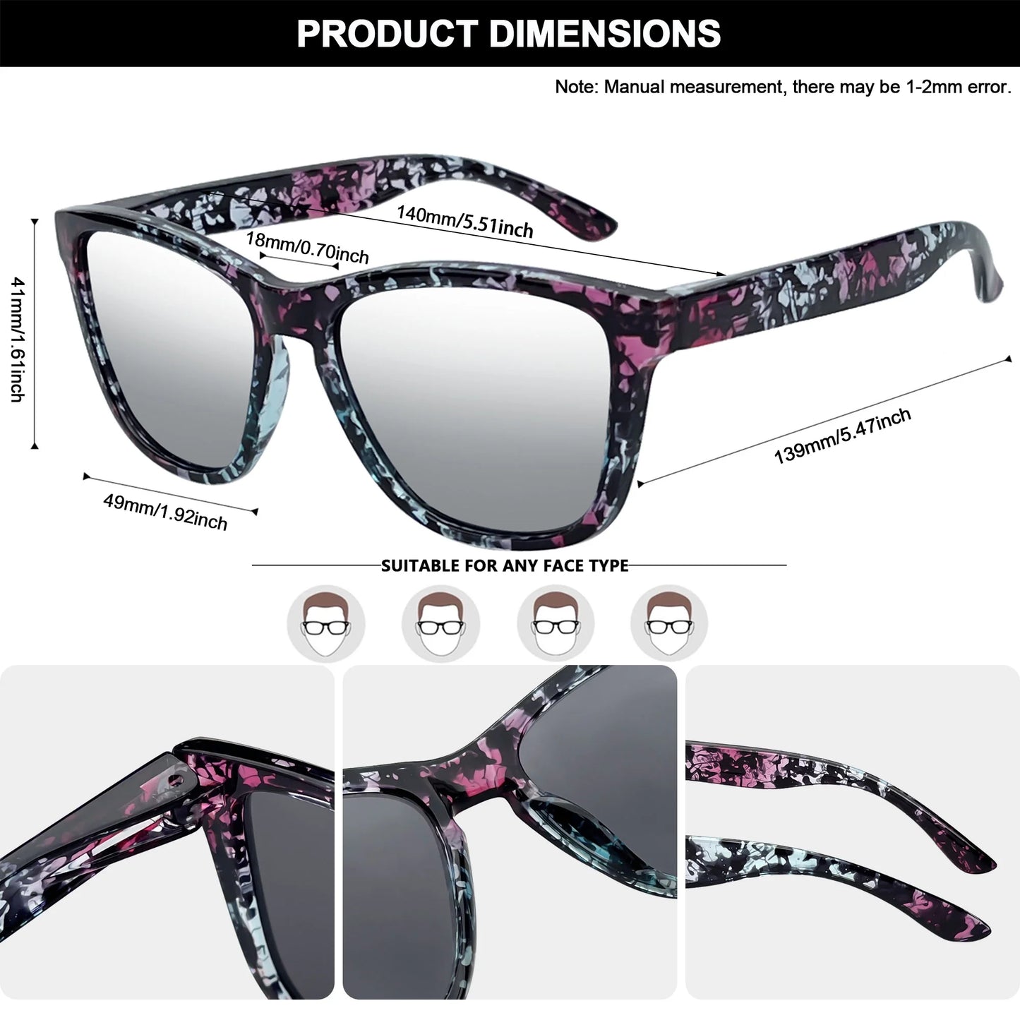 Sunglasses for Women Men, Polarized Womens Classic Retro Trendy Square Mirrored Sun Glasses UV400 Protection