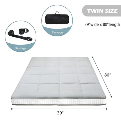 Gray Floor Mattress with Storage Bag Japanese Futon Mattress Extra Thick Folding Sleeping Pad Futon Mattress Portable Camping Mattress, Twin