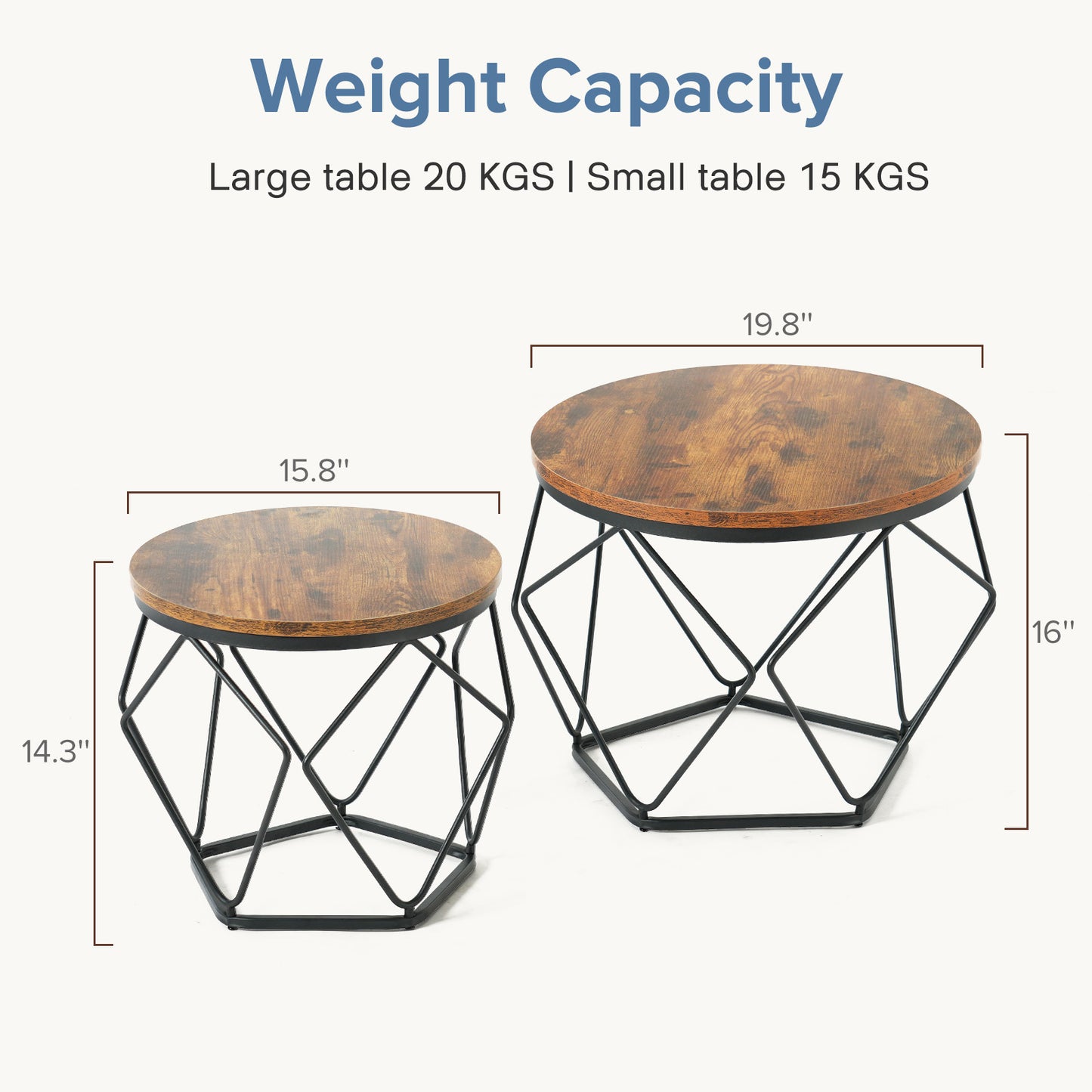 Modern Geometric Style Coffee Table Set  2-piece   Round Stackable Side Table With Hidden Storage Space