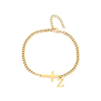 18K Stainless Steel Cross 26 Letter Fashionable And Simple Bracelet