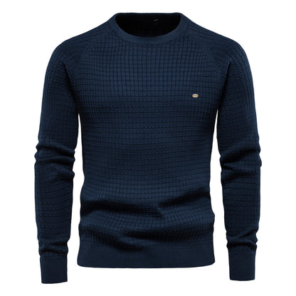 European Size Autumn And Winter New Cotton Sweater Men's Solid Color Bottoming Plaid Pullover Sweater For Men