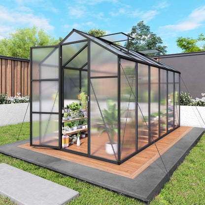 6x12FT Walk-in Outdoor Greenhouse - Polycarbonate Garden Greenhouse With Sturdy Aluminum Frame, Adjustable Vents, Lockable Door & UV Protection For Backyard