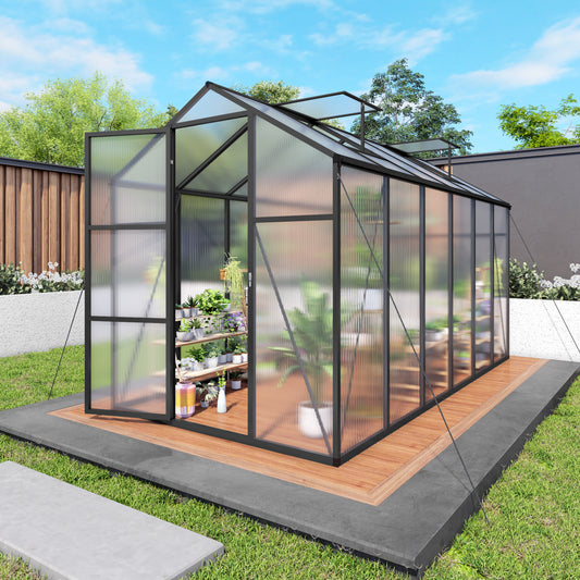 6x12FT Walk-in Outdoor Greenhouse - Polycarbonate Garden Greenhouse With Sturdy Aluminum Frame, Adjustable Vents, Lockable Door & UV Protection For Backyard