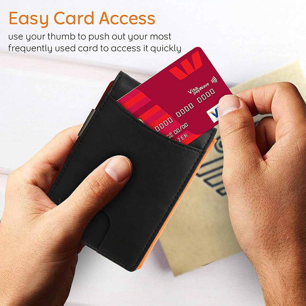 Mens Slim Leather Wallet with Money Clip RFID Blocking Bifold Credit Card Holder