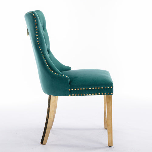 High-end Tufted Solid Wood Contemporary Velvet Upholstered Dining Chair With Golden Stainless Steel Plating Legs,Nailhead Trim,Set Of 2
