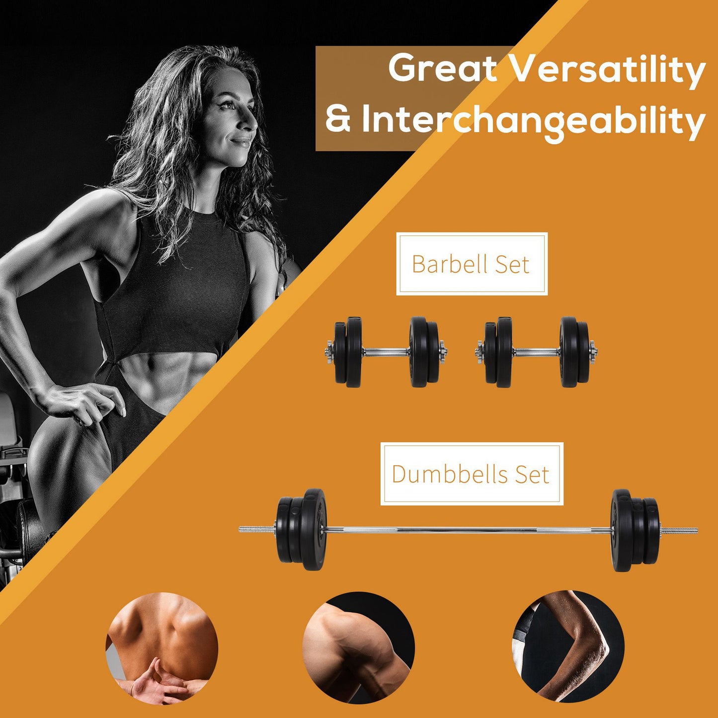 Dumbbell And Barbell Set With 65kg Adjustable Barbell Weights Set, For Home Gym - Black