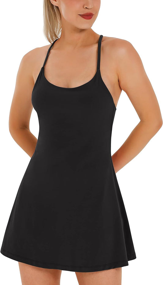 Womens Tennis Dress, Athletic Dress with Built-In Bra & Shorts Pockets Summer Dresses for Women Golf Outfits for Workout