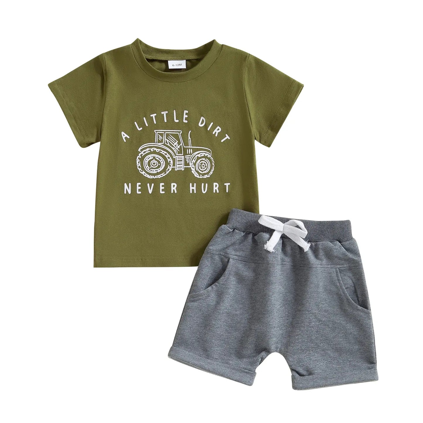 Round-neck Printed Short-sleeve Top And Shorts Two-piece Set