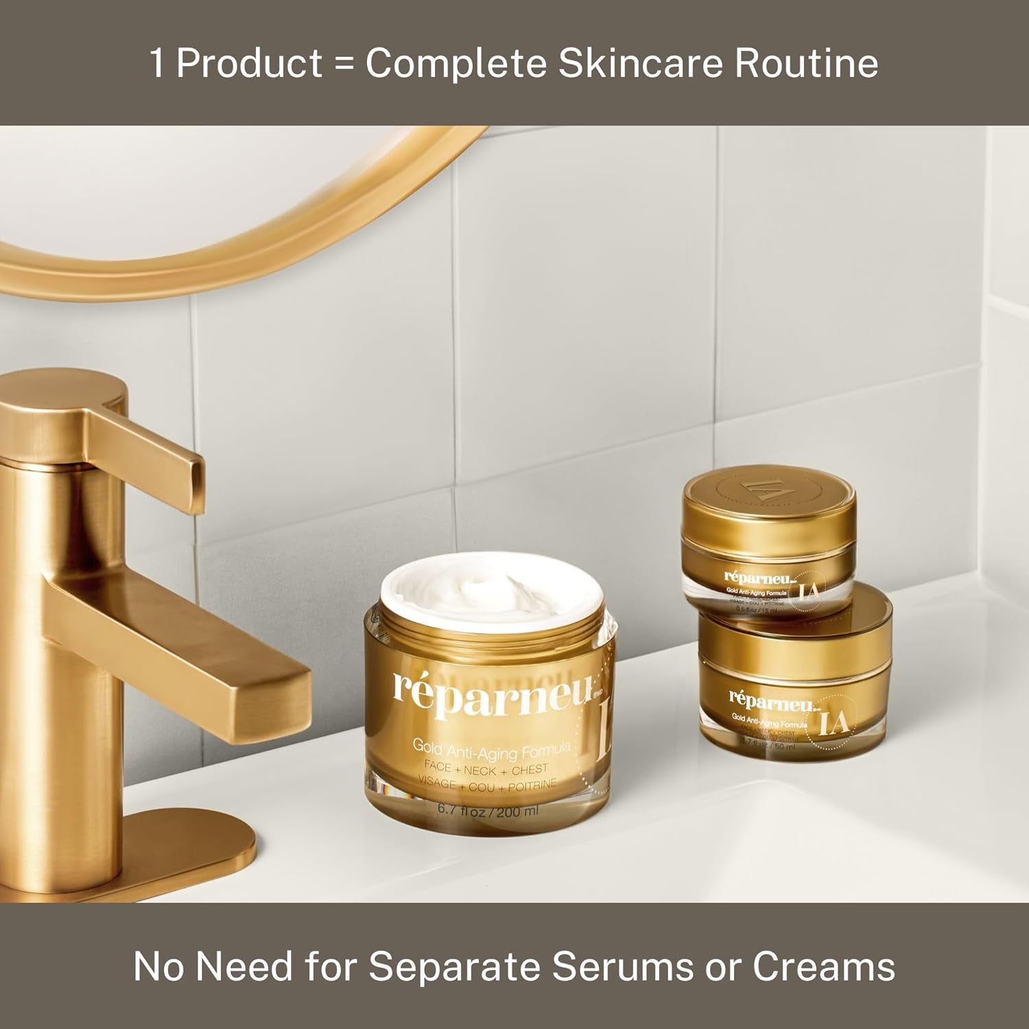 Réparneu Gold Anti-Aging Formula, Neck Firming, Face Tightening, anti Wrinkle Face Cream - Organic Aloe Powered with Collagen, Peptides & Retinyl - 1.7Oz Jar